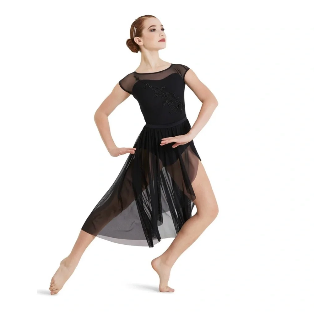 WEISSMAN 12333 Black Long Flower Appliqué Child Large Dance Ballet Contemporary